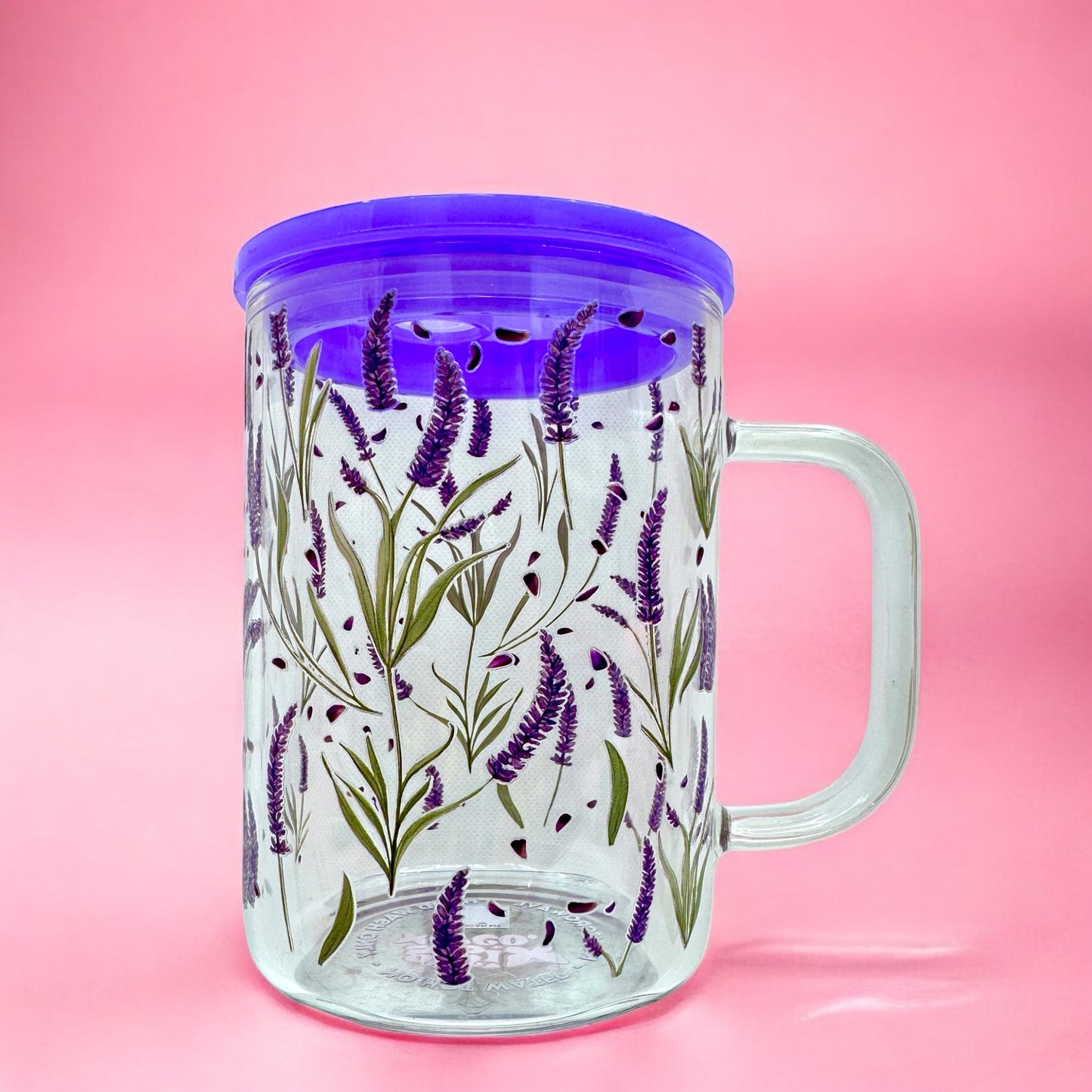 Lavender Bloom 16oz Glass Mug with Lid & Straw 🌿💜 — Double-Sided Design!