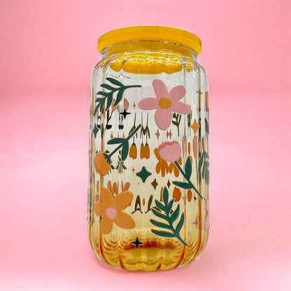 Floral Garden Glow Cup – 16oz Glass with Lid & Straw 🌼✨🌸