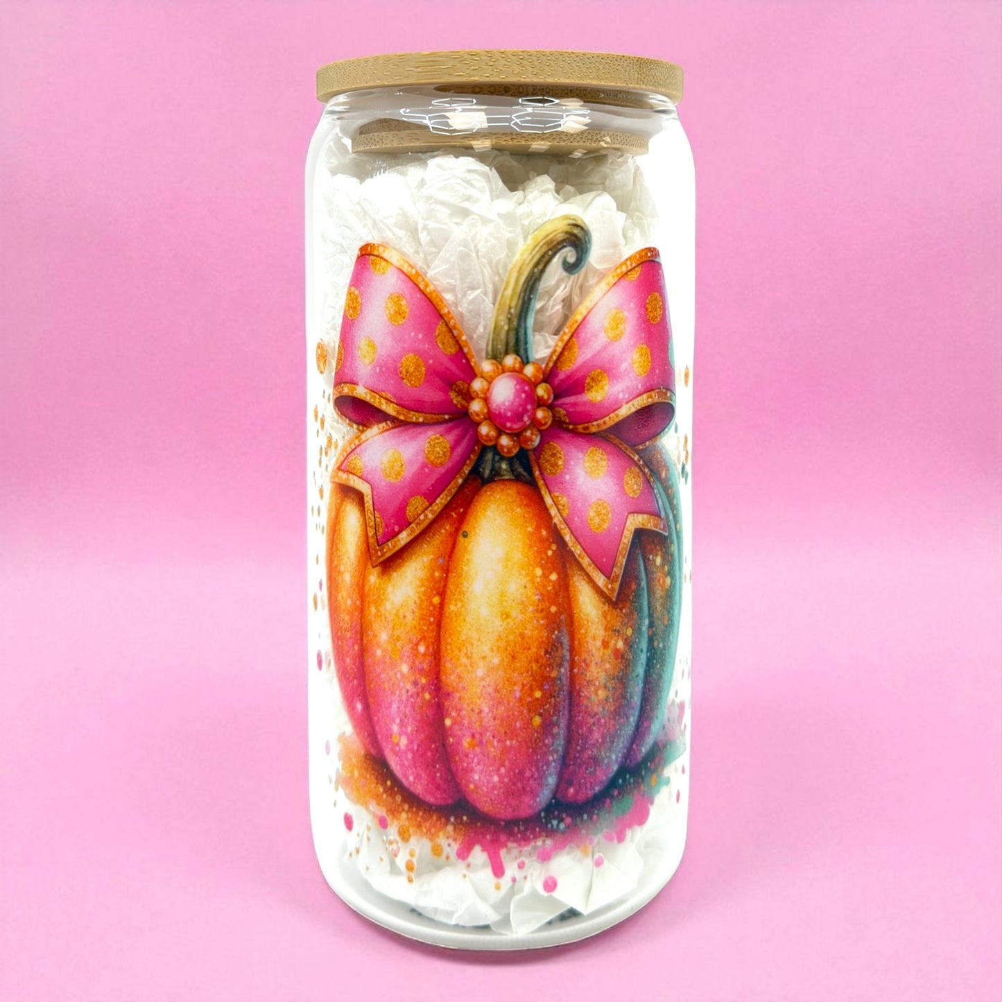 🎀 Pink Pumpkin 16oz Glass Cup 🎃✨