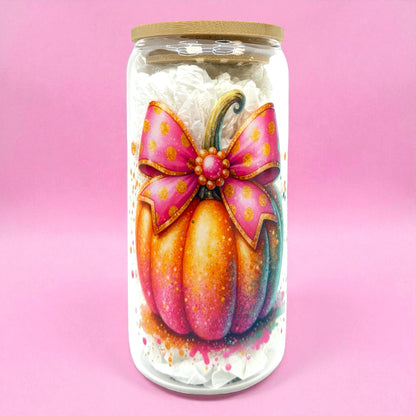 🎀 Pink Pumpkin 16oz Glass Cup 🎃✨