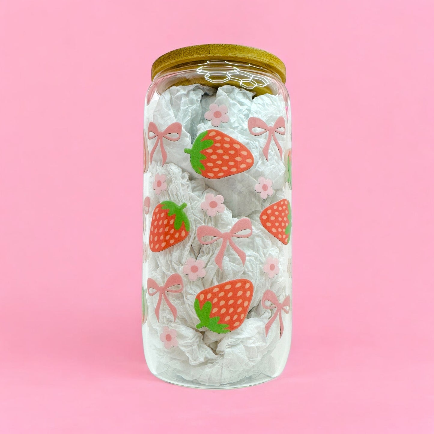 🍓 Pink Strawberry Dreams Glass Cup – 16oz 🌸✨