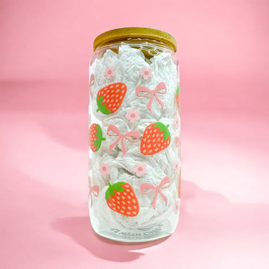 🍓 Pink Strawberry Dreams Glass Cup – 16oz 🌸✨