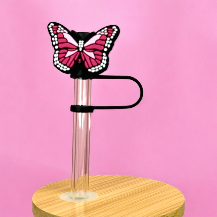 Pink Butterfly Straw Topper