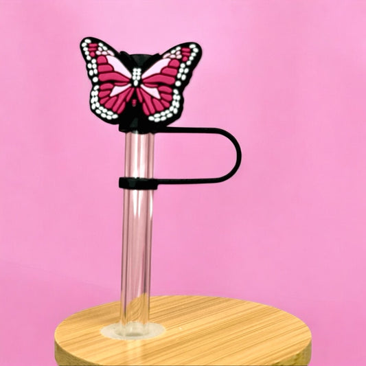 Pink Butterfly Straw Topper