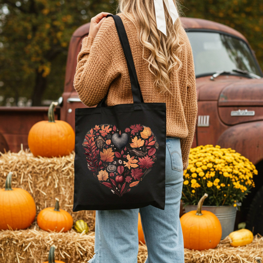 👜🍂 Autumn Heart Tote Bag – 100% Cotton, Eco-Friendly✨