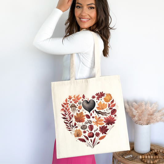 🍁🖤 Fall in Love Tote Bag ✨ Eco-Friendly 100% Cotton Reusable Autumn Shopper