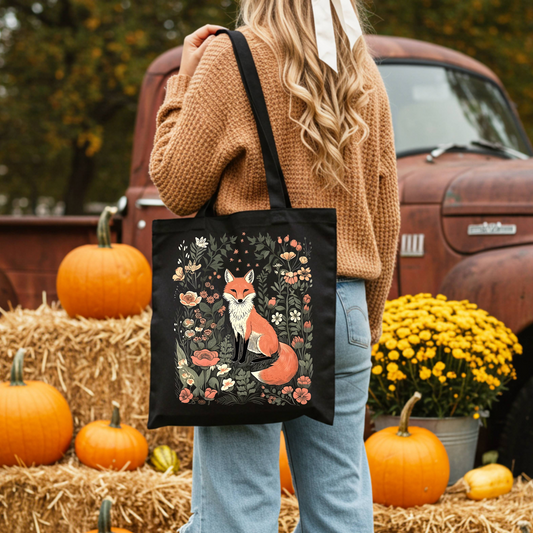 🦊🌿 Woodland Fox Tote Bag – 100% Cotton, Eco-Friendly✨