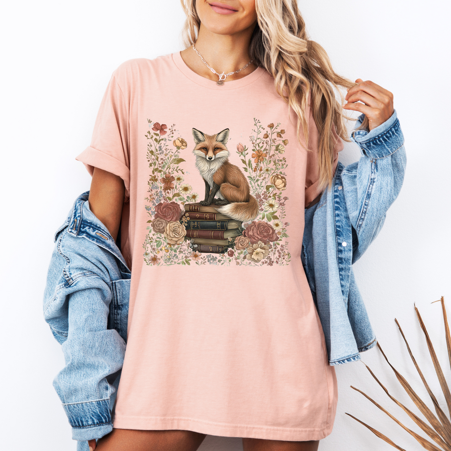 🦊📚 Floral Bookish Fox Tee🧣100% Organic cotton
