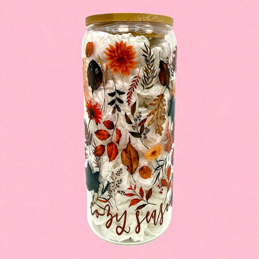 🍂 Cozy Season 20oz Glass Cup with Bamboo Lid 🍁