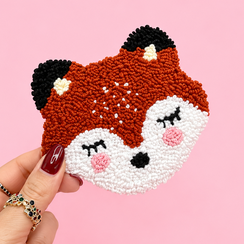 🦊 Handmade Punch Needle Fox Coaster 🍂✨