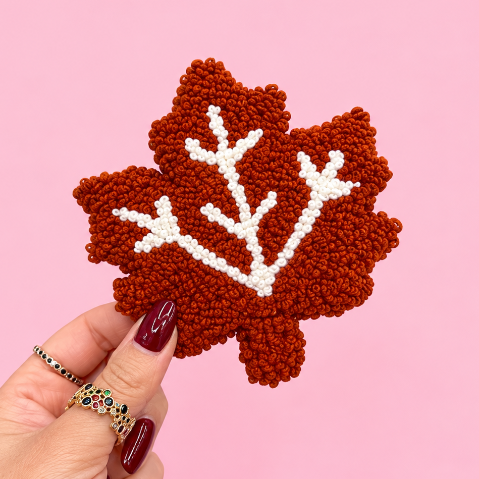 🍁 Handmade Punch Needle Autumn Leaf Coaster 🍂