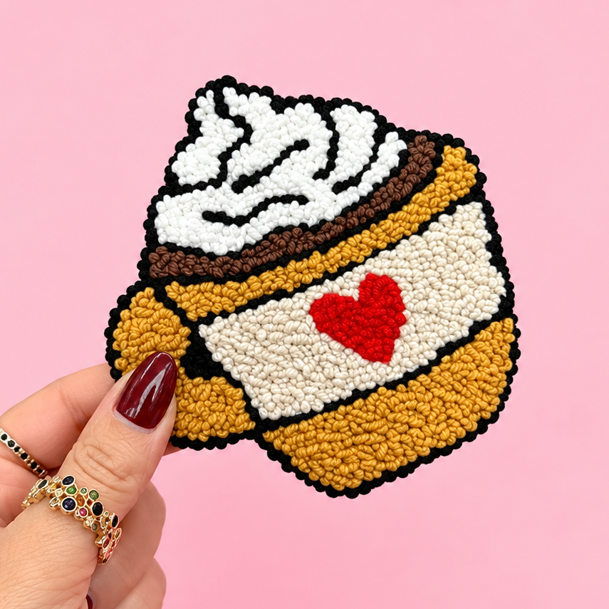 ☕ Handmade Punch Needle Coffee Cup Coaster 🧡