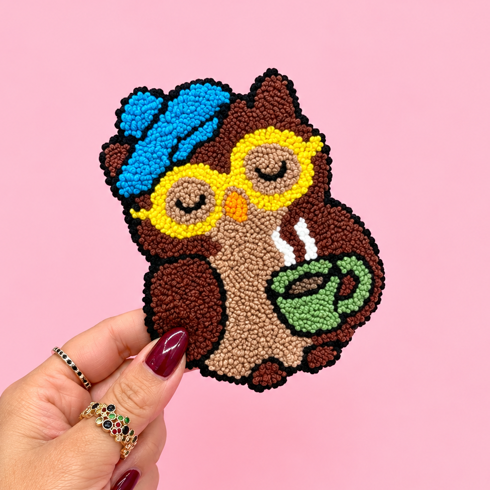 🦉 Handmade Punch Needle Bookish Owl Coaster ☕📚