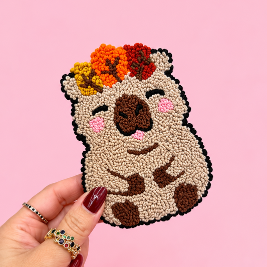 🦔🍂 Handmade Punch Needle Autumn Hedgehog Coaster