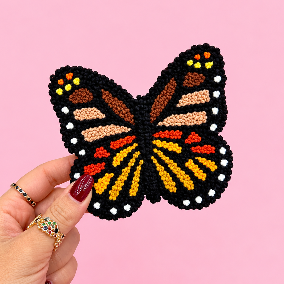 🦋 Handmade Punch Needle Monarch Butterfly Coaster ✨🌼