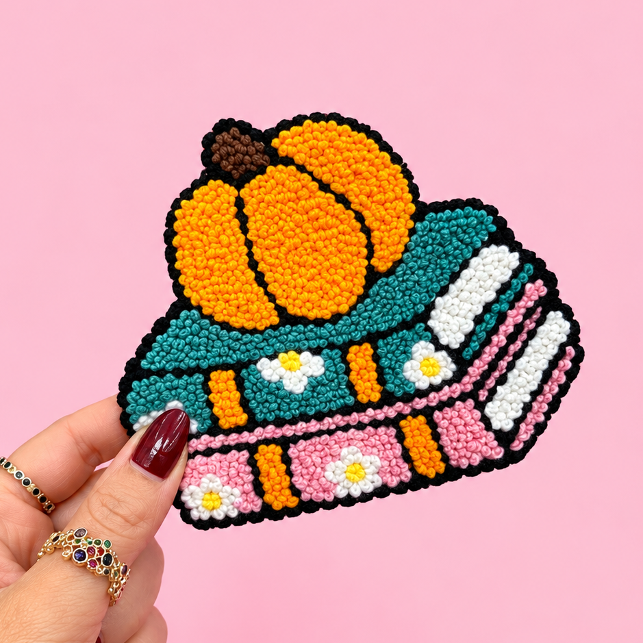 🎃📚 Handmade Punch Needle Pumpkin & Books Coaster 🌼✨