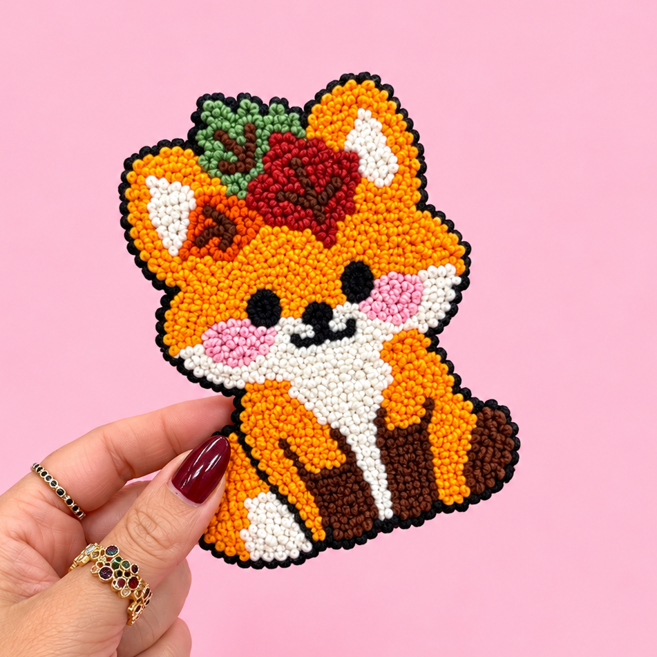 🦊🍂 Handmade Punch Needle Autumn Fox Coaster 🍁✨
