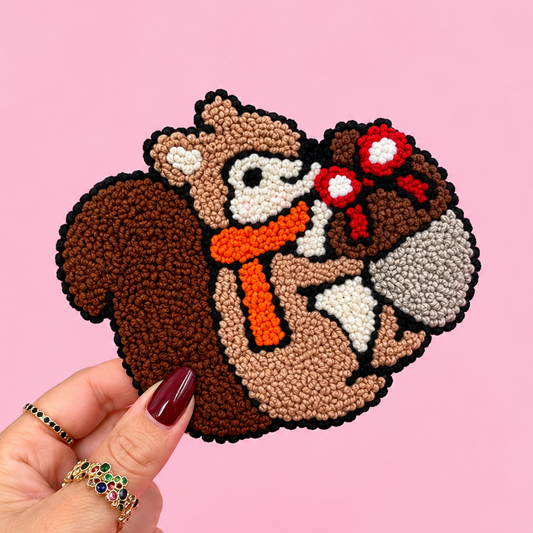 🐿️🍄 Handmade Punch Needle Woodland Squirrel Coaster 🍂