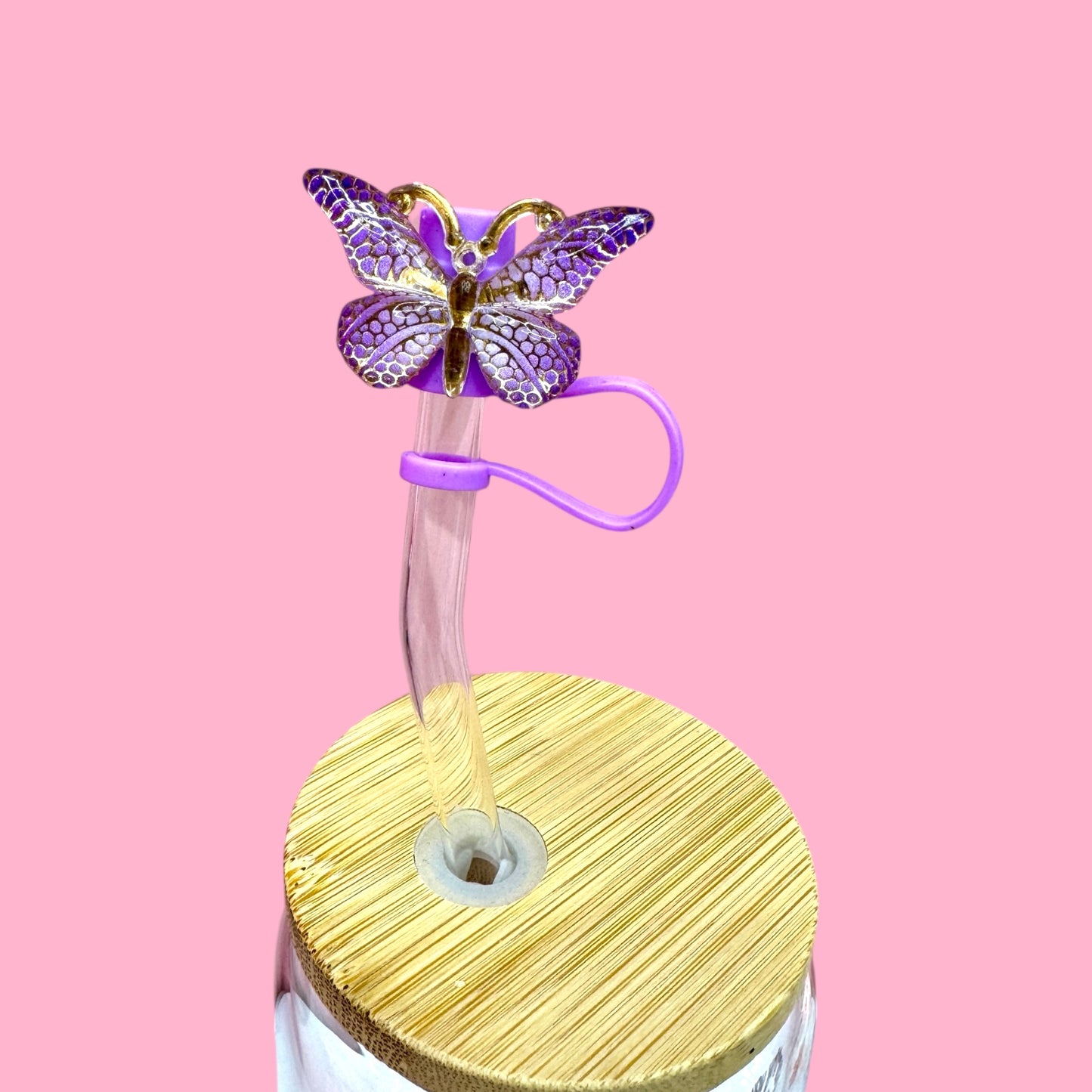💜Royal Bloom Butterfly Straw Topper 🦋👑🌸