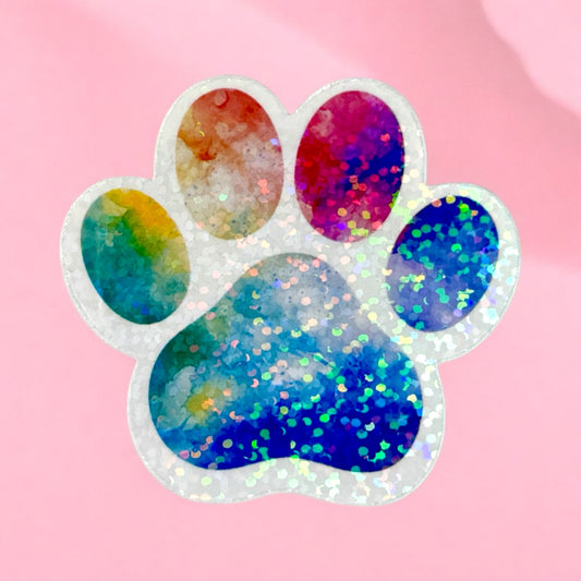 🌈✨ Rainbow Paw Print Holographic Sticker 🐾💖