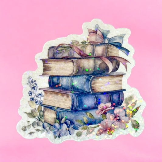 ✨ Enchanted Book Stack Holographic Sticker 📚🌸