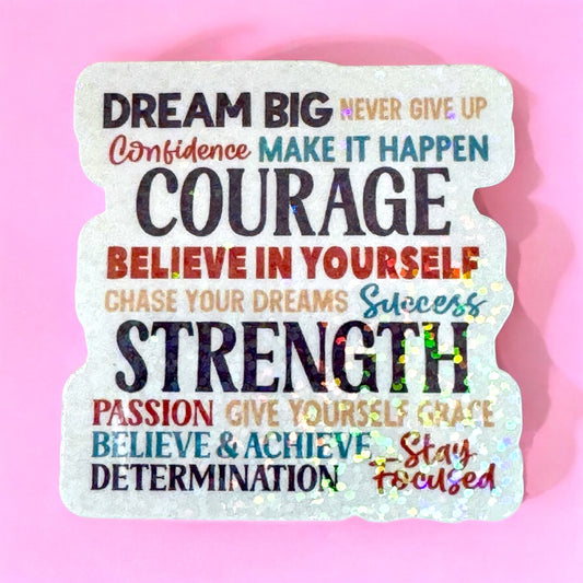 🌟 Motivational Glitter Sticker – Dream Big & Stay Focused ✨