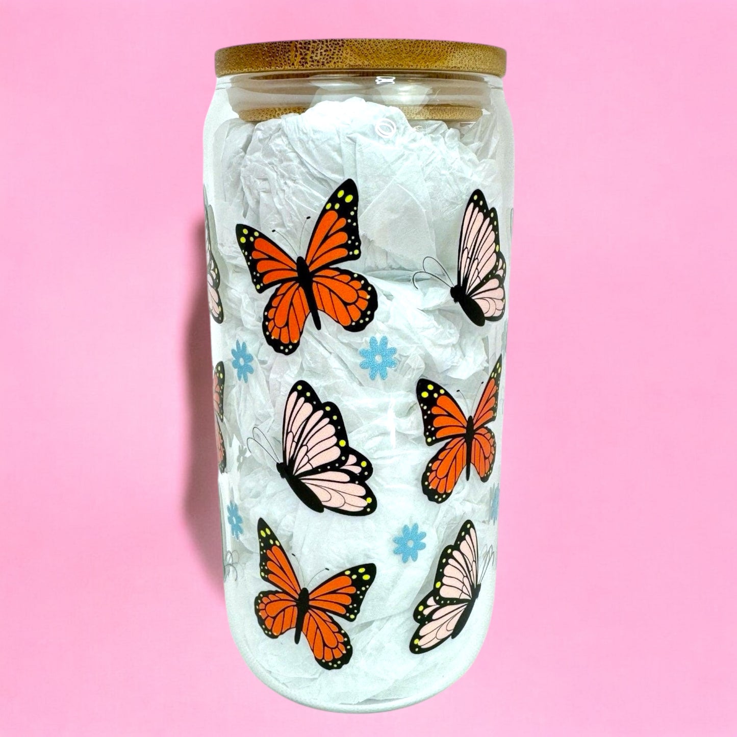 Monarch Butterflies 16oz (455ml) Iced Coffee Glass Cup