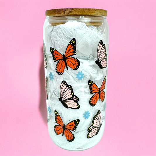 Monarch Butterflies 16oz (455ml) Iced Coffee Glass Cup