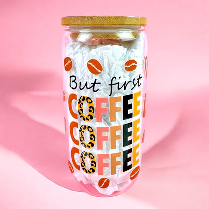 But First Coffee 16oz (455ml) Iced Coffee Glass Cup