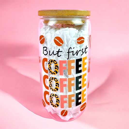 But First Coffee 16oz (455ml) Iced Coffee Glass Cup