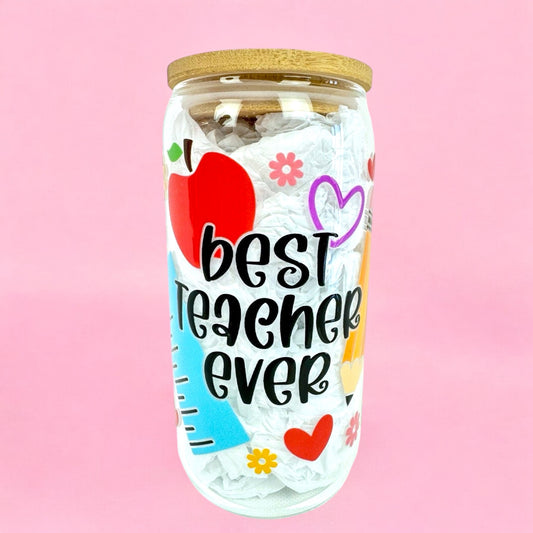 Best Teacher Ever 16oz (455ml) Iced Coffee Glass Cup