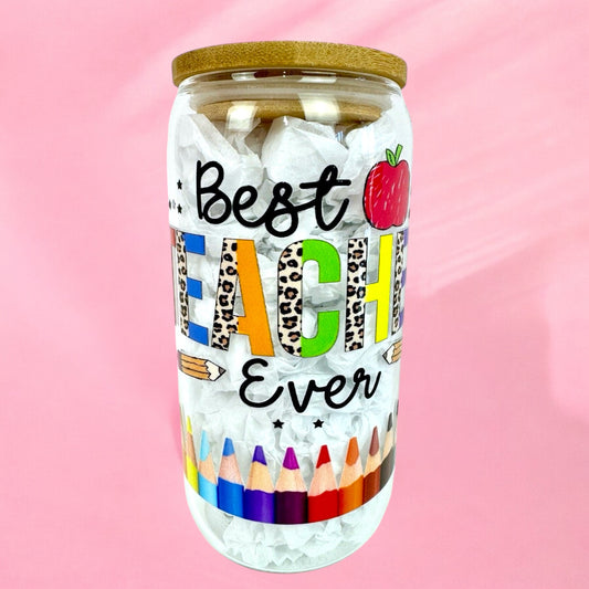 Best Teacher Ever 16oz (455ml) Iced Coffee Glass Cup
