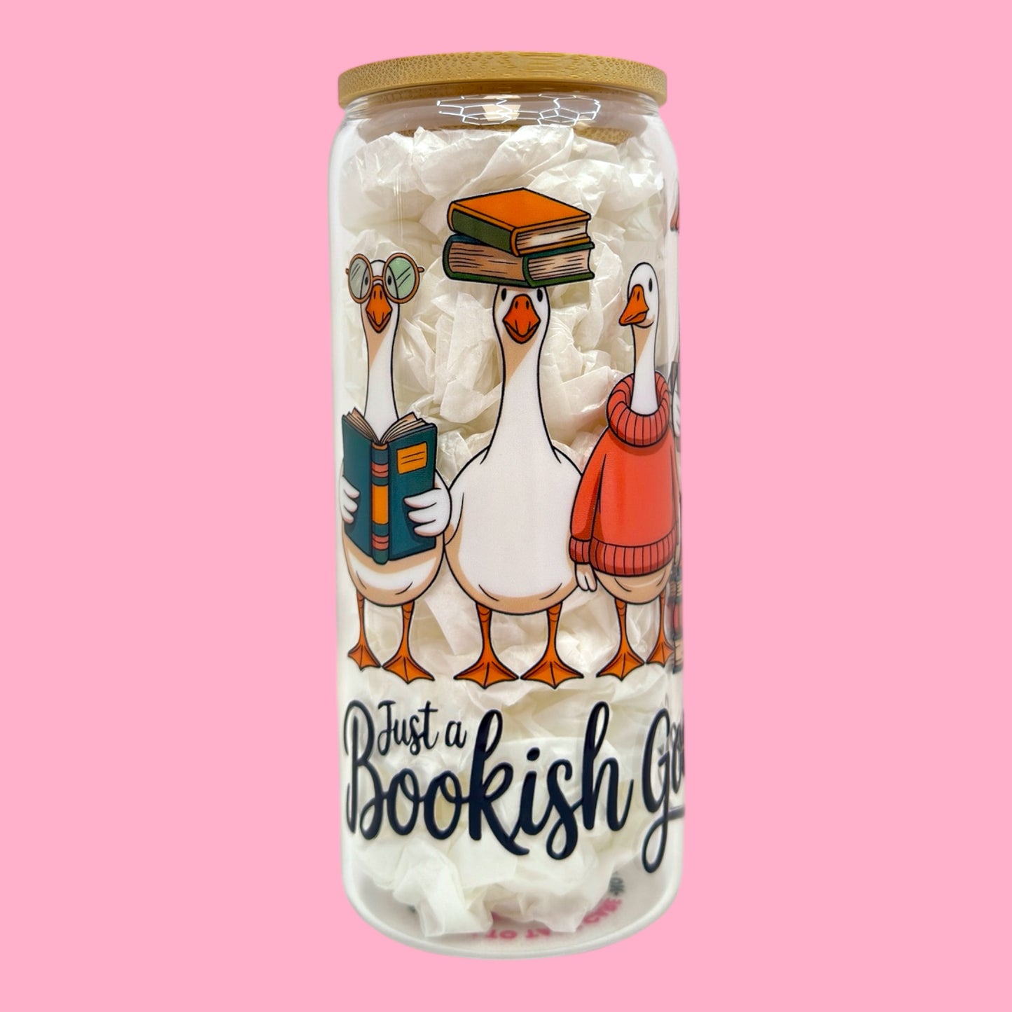 📚🪿 Just a Bookish Goose 20oz Glass Cup 🪿📚
