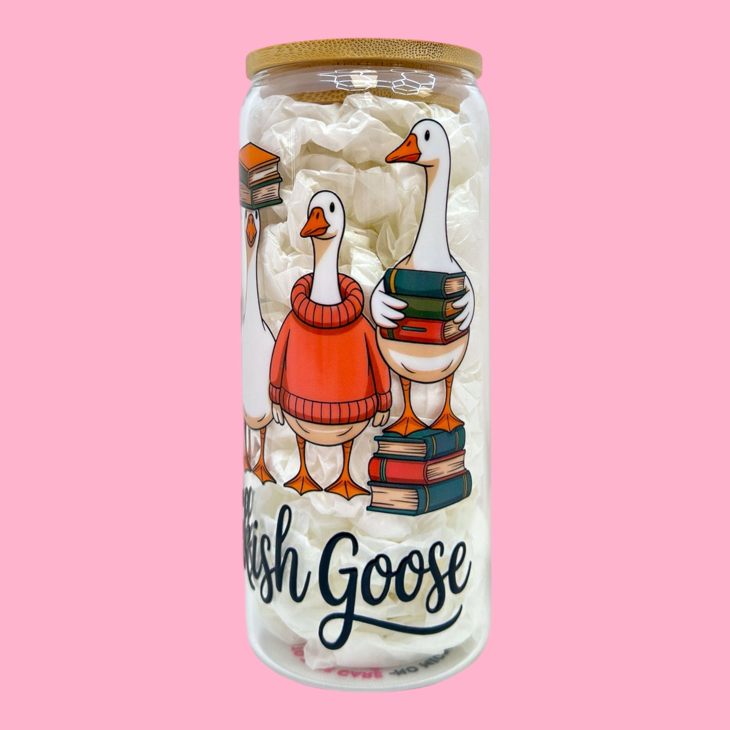 📚🪿 Just a Bookish Goose 20oz Glass Cup 🪿📚