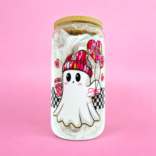“Be My Boo” Valentine’s Ghost 16oz Glass Cup