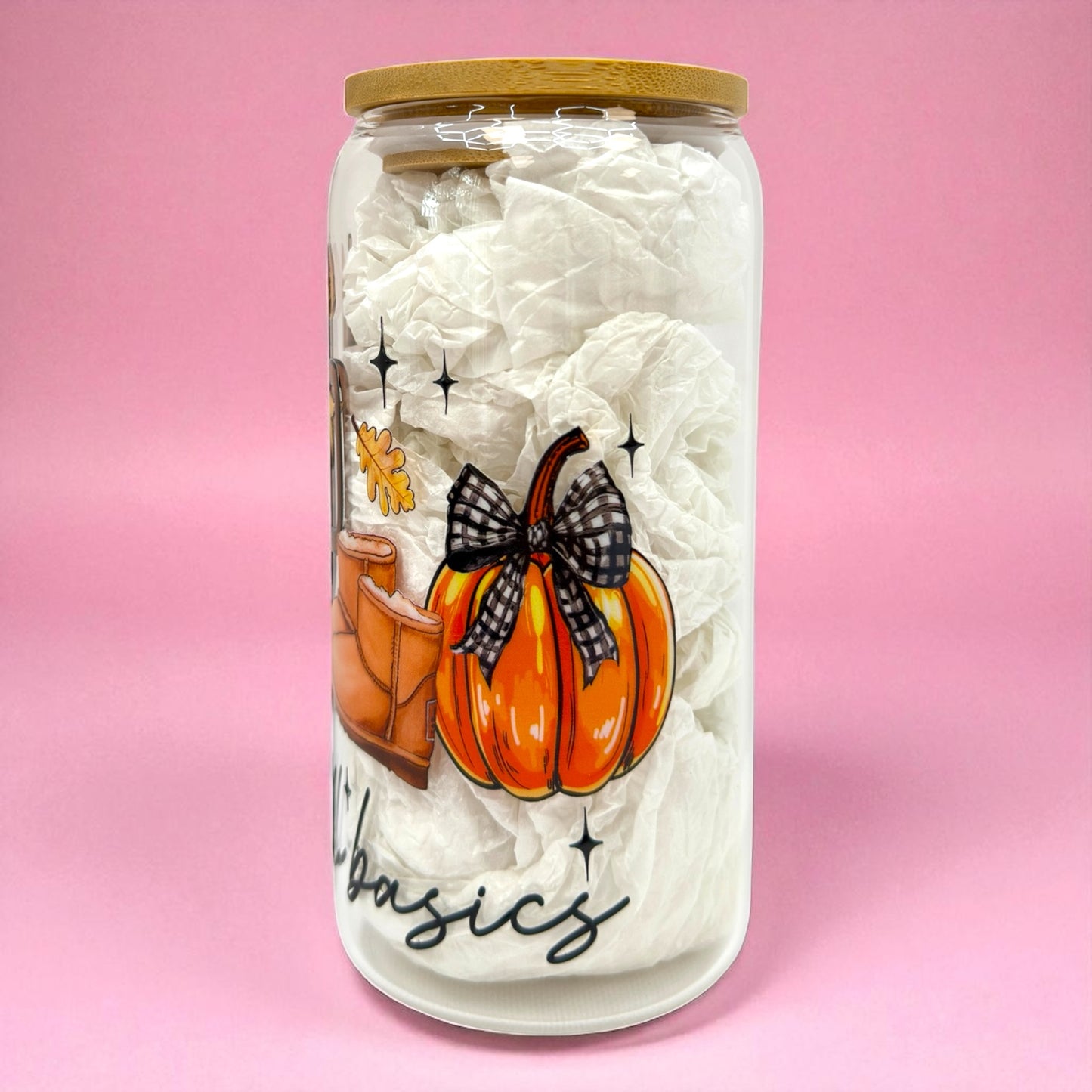 🎀 Cozy Fall Aesthetic Glass Can 16oz 🍂