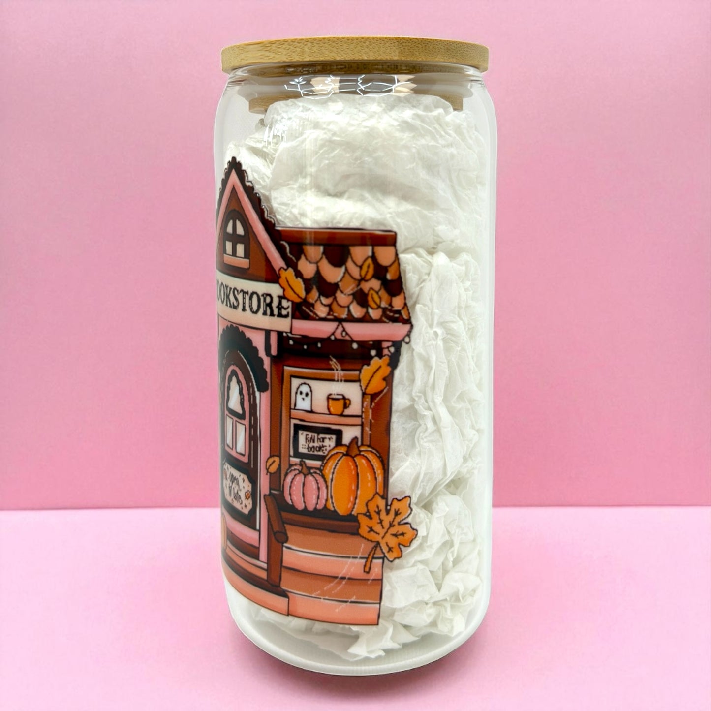 📚 Autumn Bookstore 16oz Glass Cup 🍂