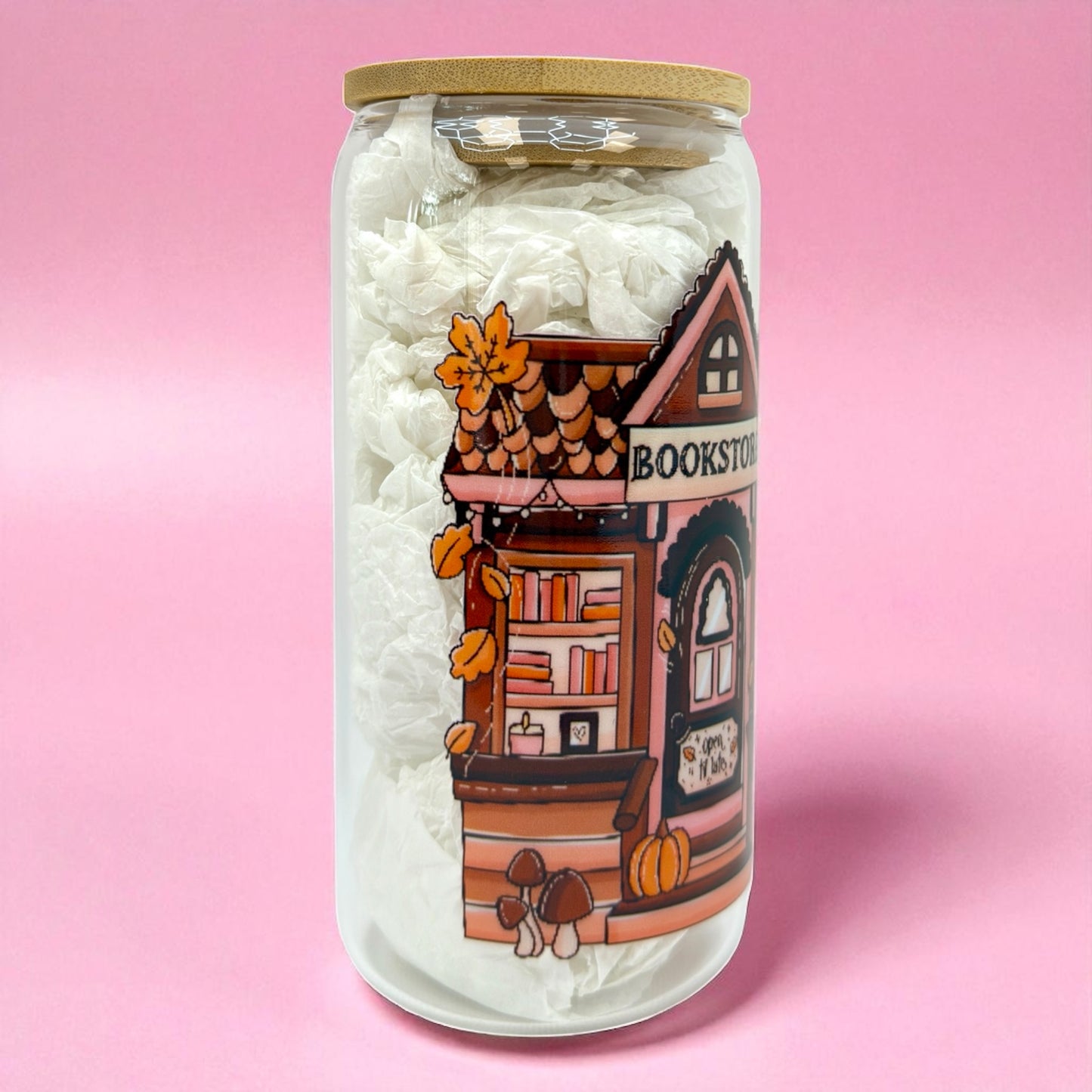 📚 Autumn Bookstore 16oz Glass Cup 🍂