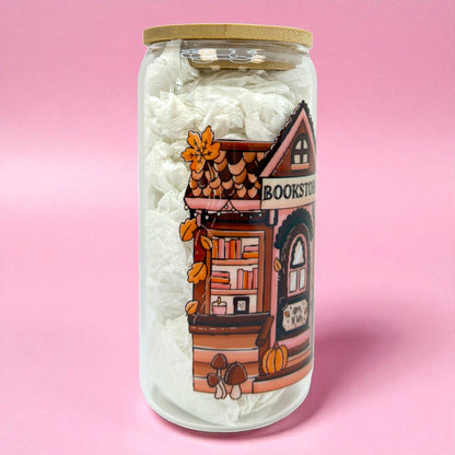 📚 Autumn Bookstore 16oz Glass Cup 🍂