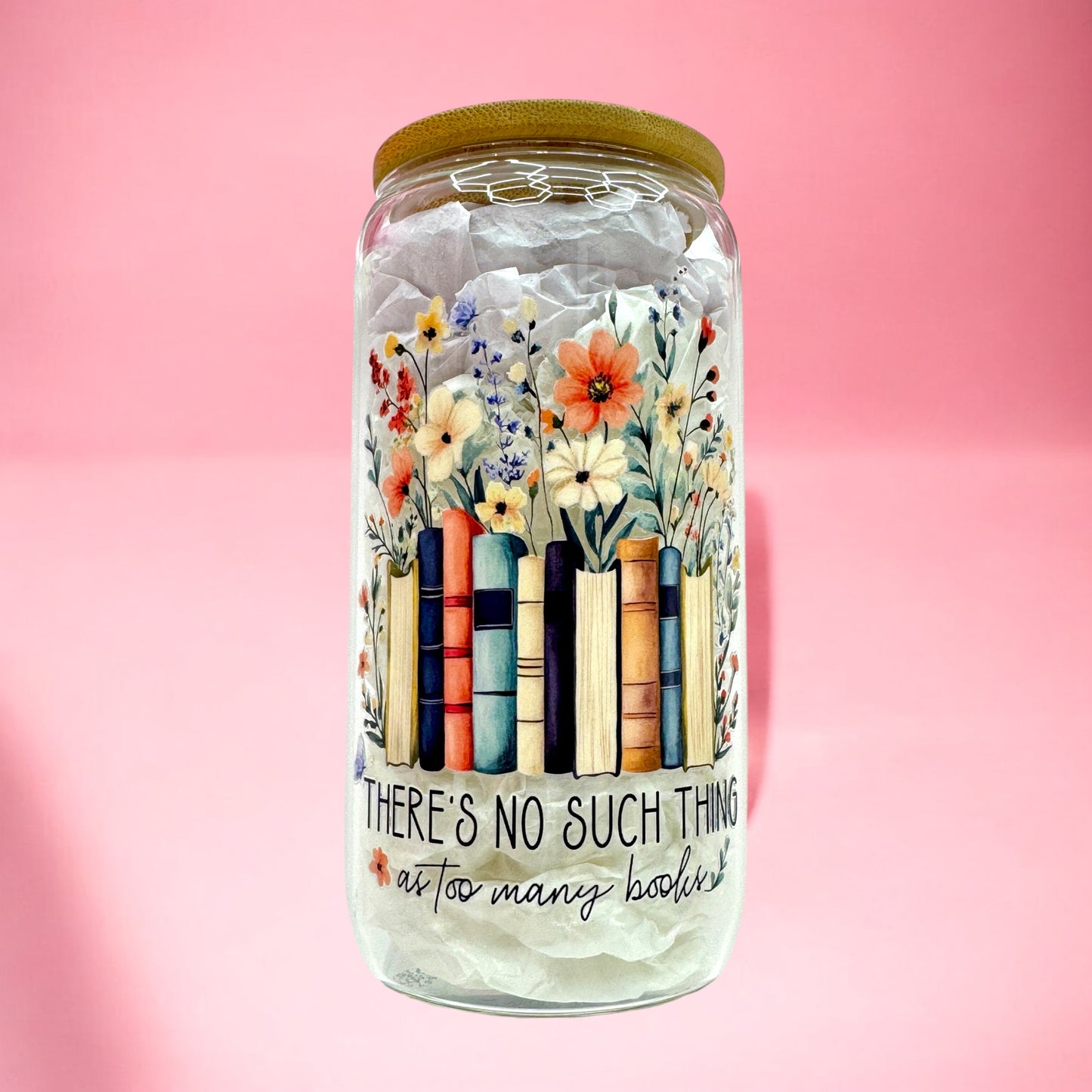 🌼 Book Lover’s Bloom 16oz Glass Cup 📚✨