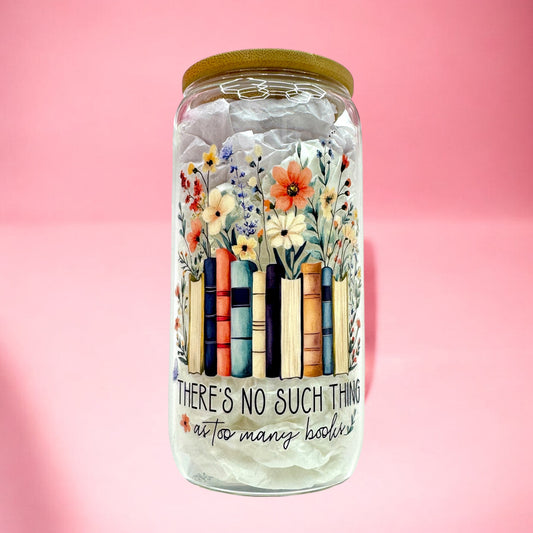 🌼 Book Lover’s Bloom 16oz Glass Cup 📚✨