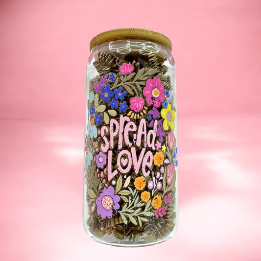 🩷 Spread Love 16oz Glass Cup 🌸✨