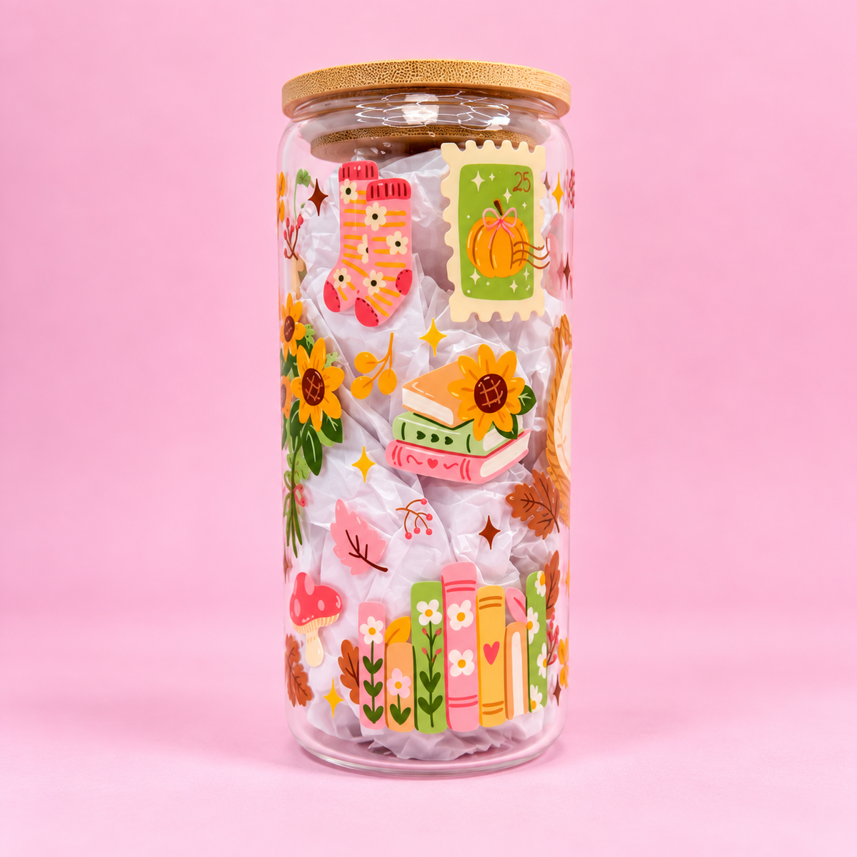 Autumn Bookish 20oz Glass Tumbler🍁