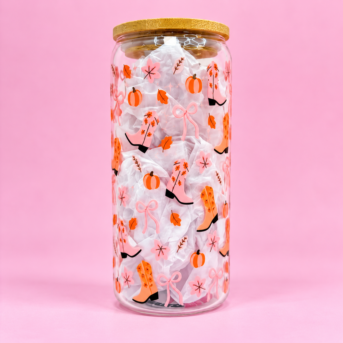 Pink Cowgirl Autumn 20oz Glass Tumbler 🍂🤠