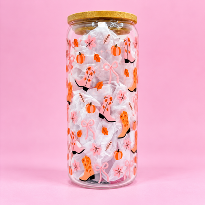 Pink Cowgirl Autumn 20oz Glass Tumbler 🍂🤠
