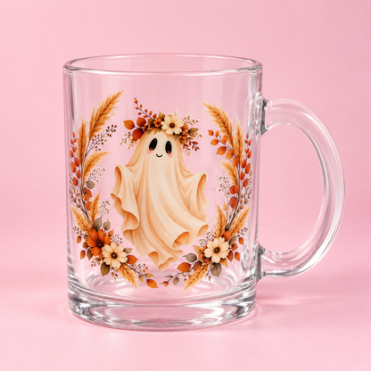 Autumn Floral Ghost 11oz Glass Mug🍂