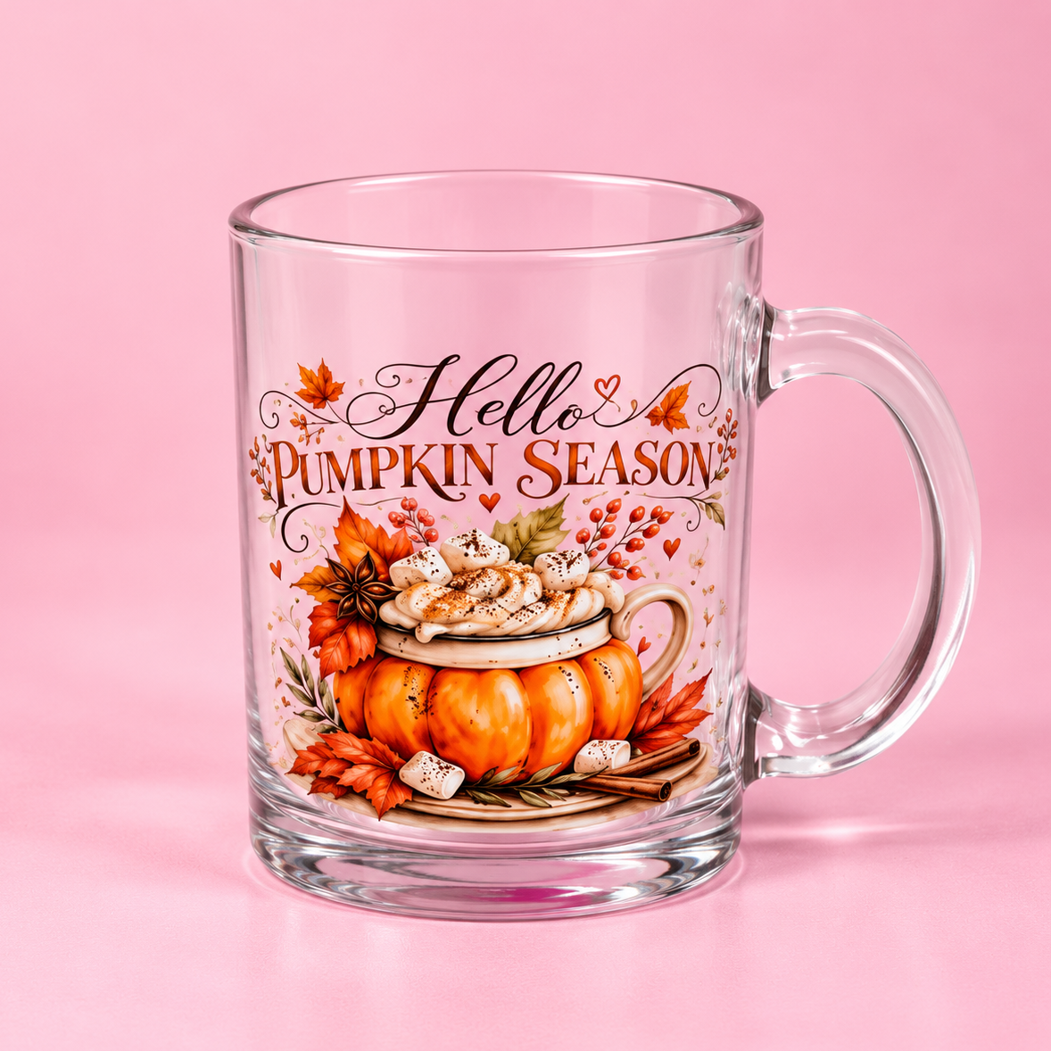 Hello Pumpkin Season 11oz Glass Mug 🍂☕