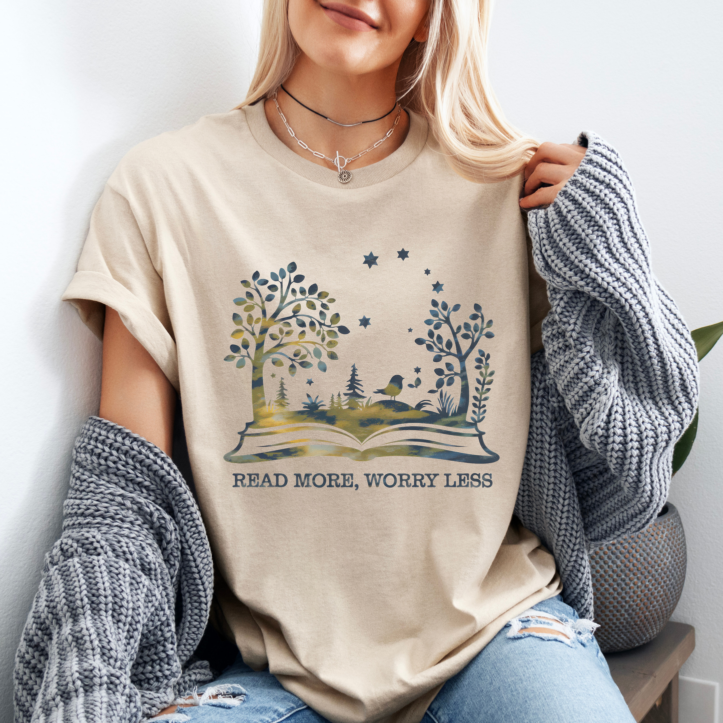 📚 Read More, Worry Less Tee 🌿✨