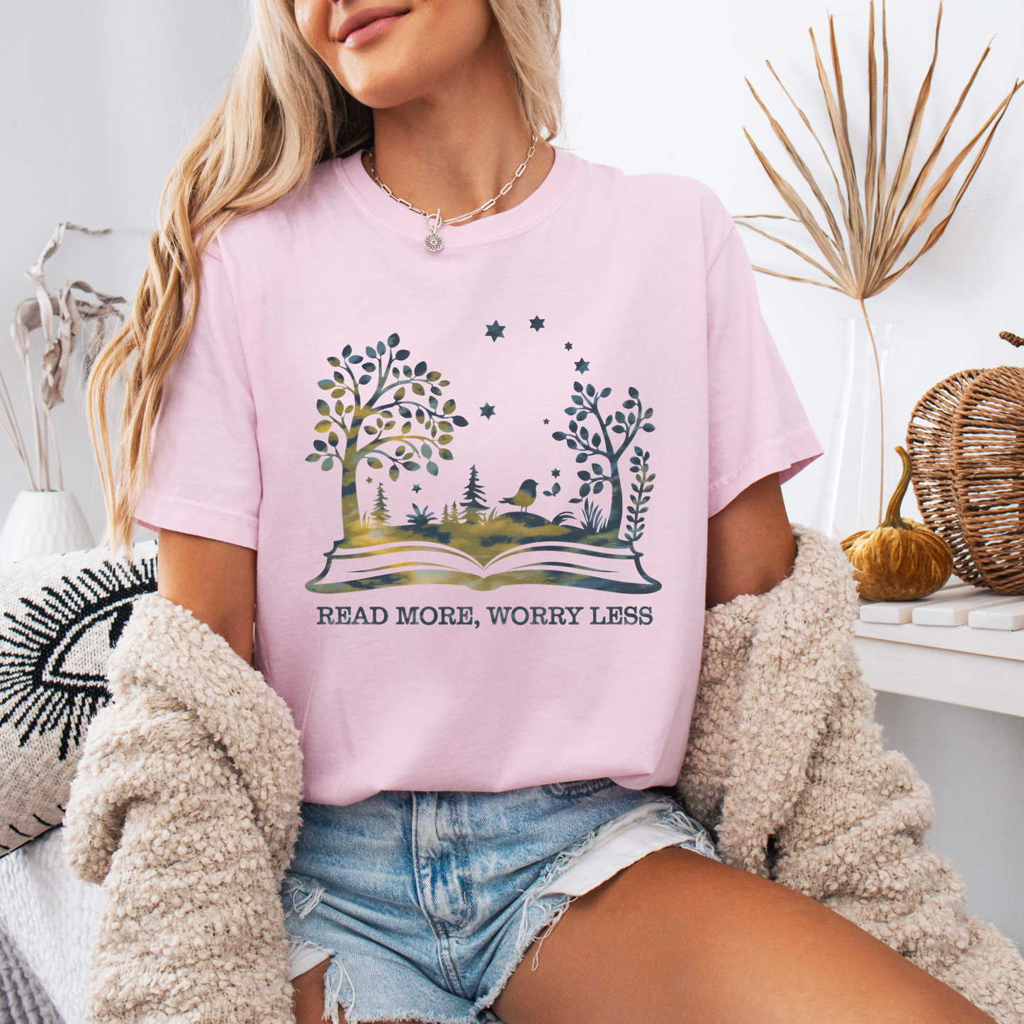 📚 Read More, Worry Less Tee 🌿✨