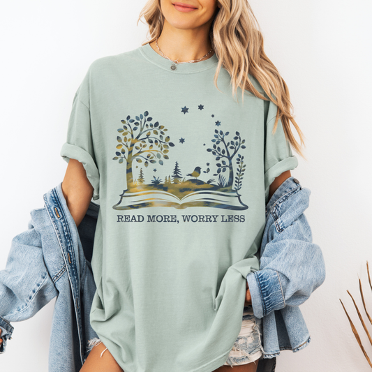 📚 Read More, Worry Less Tee 🌿✨